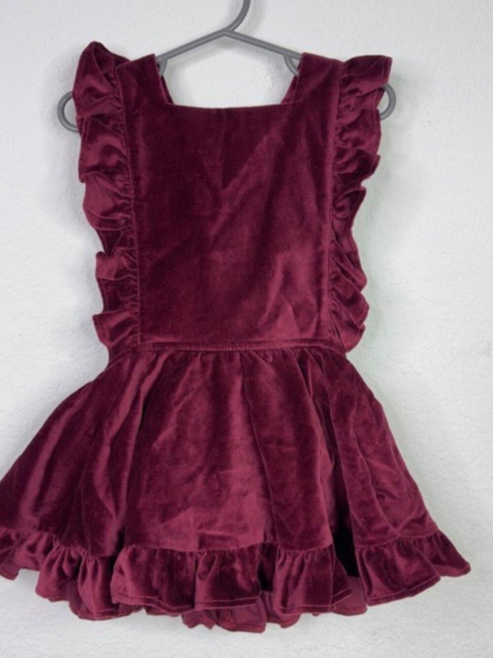 Numi Romper Dress Girls 3T Burgundy Velvet Ruffle Pinafore Classic Whimsical